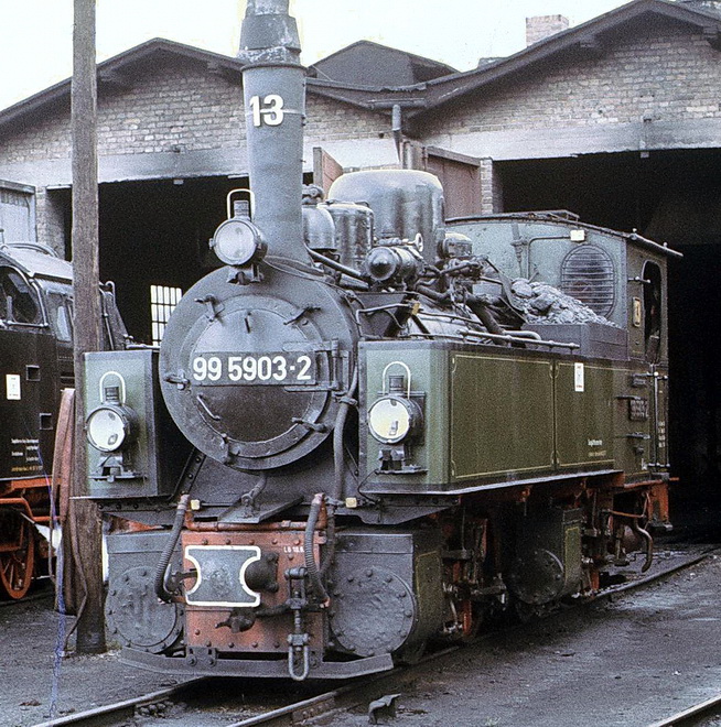 99 5903 als Traditionslok im BW Wernigerode (12.9.1977)