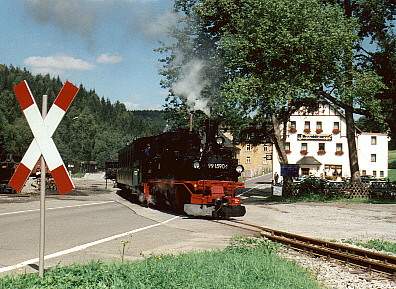 Sonderzug mit 99 1590-1 im Bahnhof Schössel